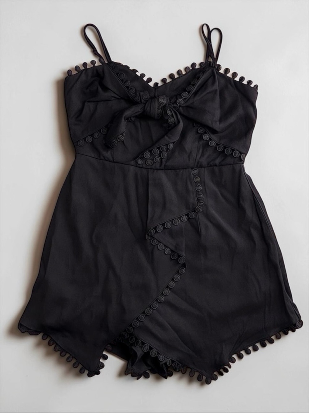 Black Pom-Pom Trim Romper